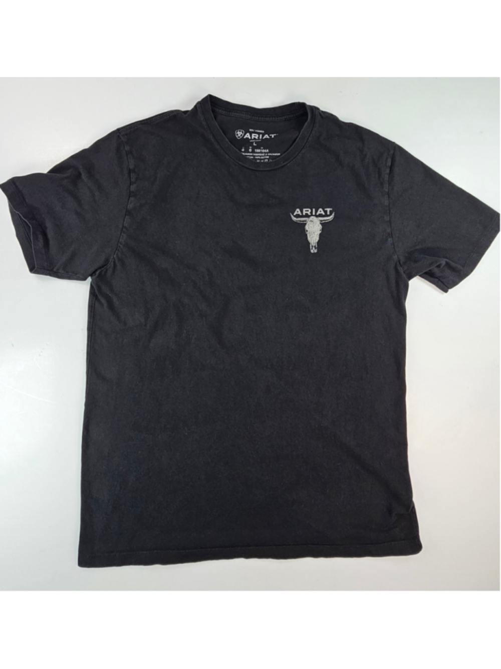 Ariat Men’s Large Black Bull Skull American Flag Graphic T Shirt Western